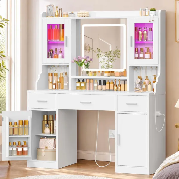 FIONESO 41.3″ Makeup Vanity, 3 Drawers — White